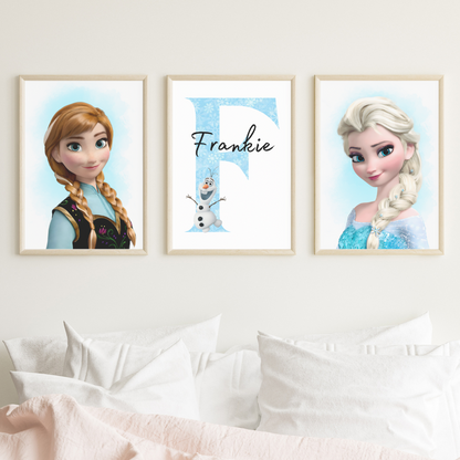 Set of 3 Personalised bedroom Print / Elsa & Anna Frozen A5 A4 A3 Unframed