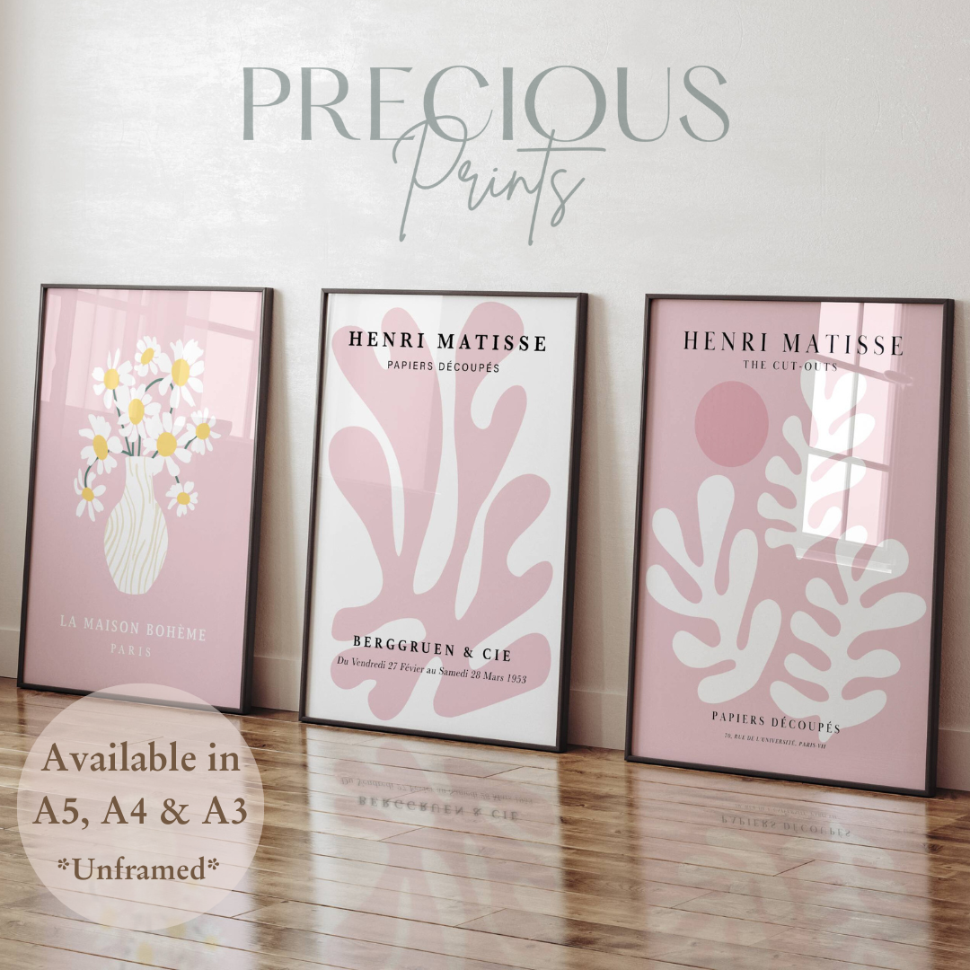 Set of 3 Pink Matisse Floral Pretty Prints Art Gallery Decor