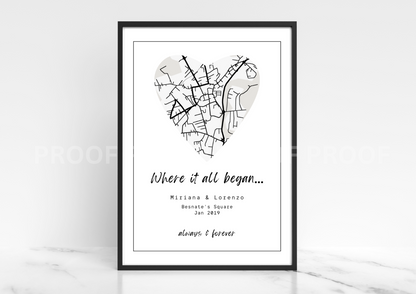 Personalised New Home map print First home gift Family Love A4 A3 A5