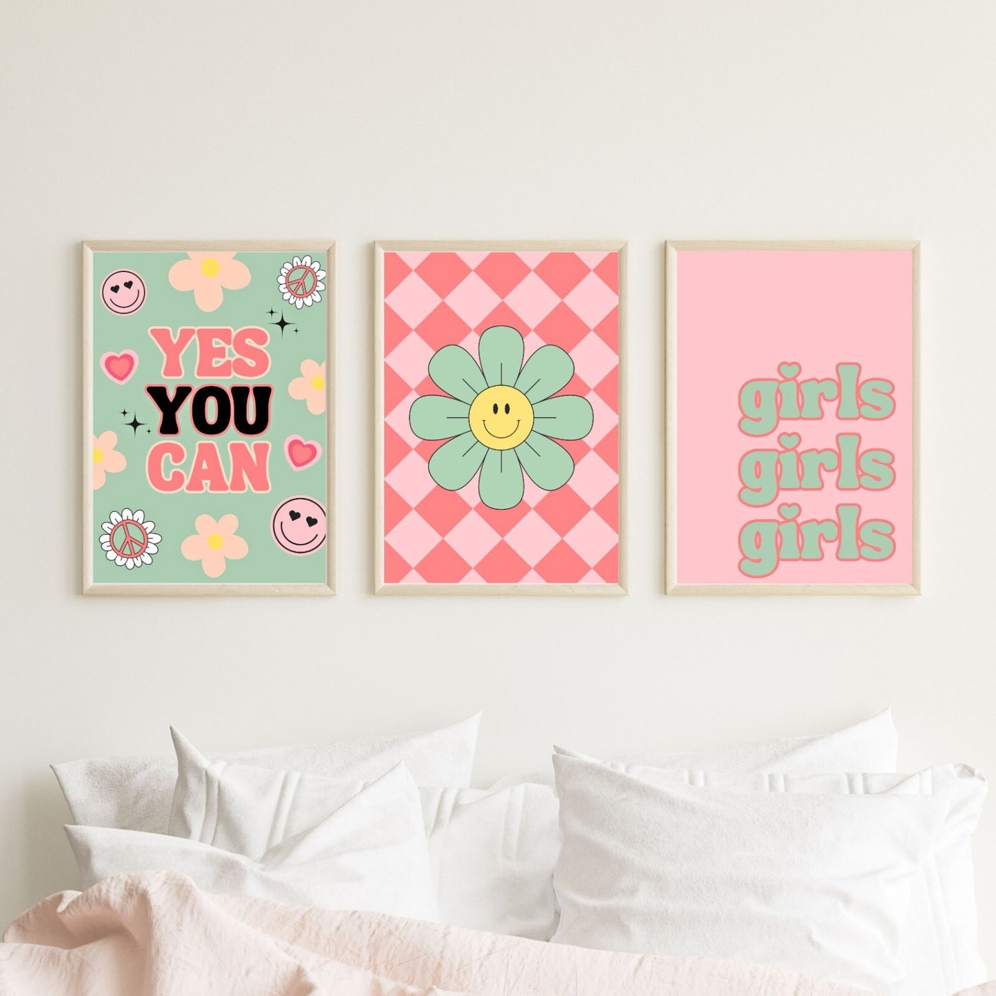 Girls Bedroom Wall Art Prints Set of 3 Positive Quotes A5 A4 A3 Preppy