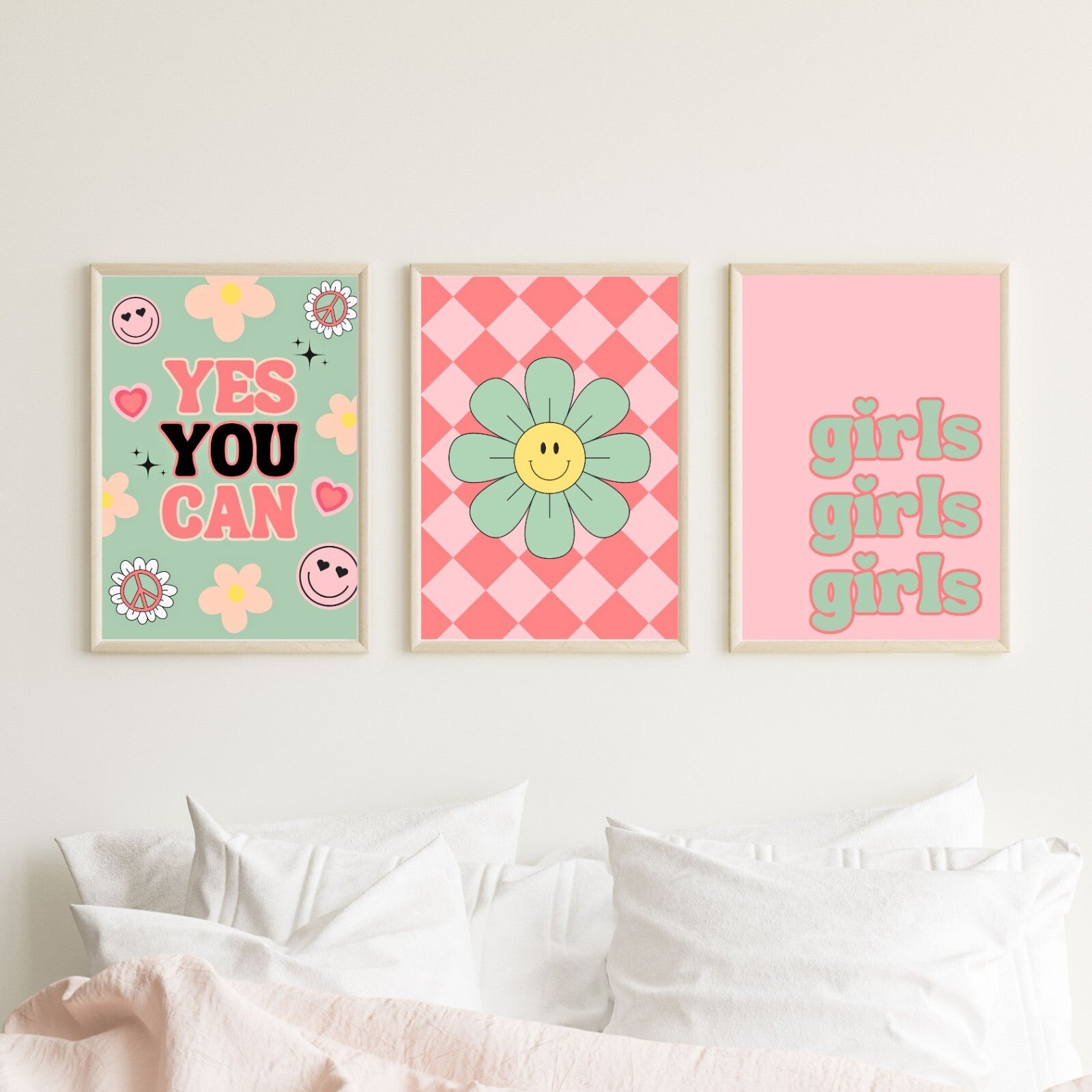 Girls Bedroom Wall Art Prints Set of 3 Positive Quotes A5 A4 A3 Preppy