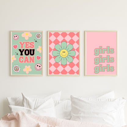 Girls Bedroom Wall Art Prints Set of 3 Positive Quotes A5 A4 A3 Preppy