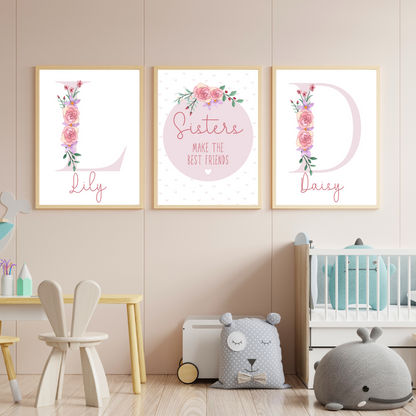 Sisters Make the Best Friends Personalised Floral  bedroom Print / A5 A4 A3