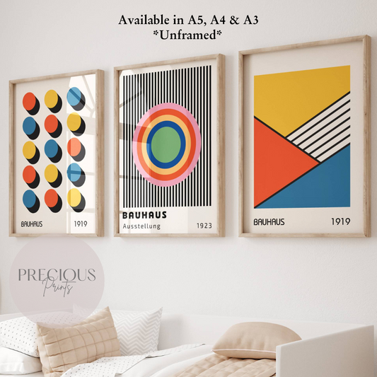 Set of 3 Bauhaus Prints A5 A4 A3 Art Exhibition Colourful Abstract Poster