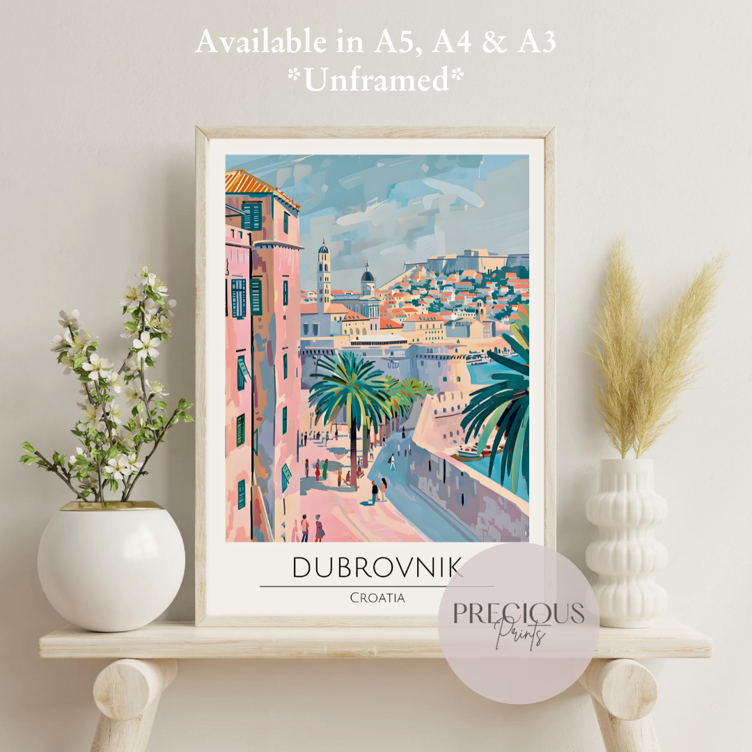 Croatia, Dubrovnik Travel Print Poster / Vintage Wall Art / A5 A4 A3