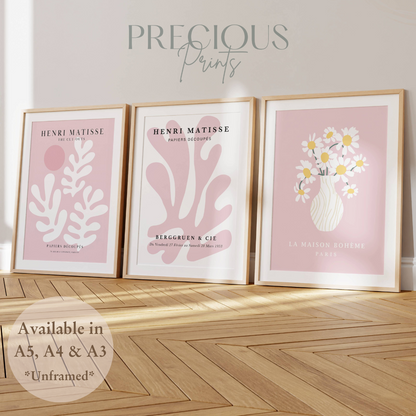 Set of 3 Pink Matisse Floral Pretty Prints Art Gallery Decor