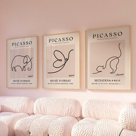 Set of 3 Pink Picasso Animal Prints