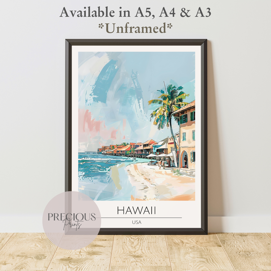 USA, Hawaii Travel Print Poster / Vintage Wall Art / A5 A4 A3