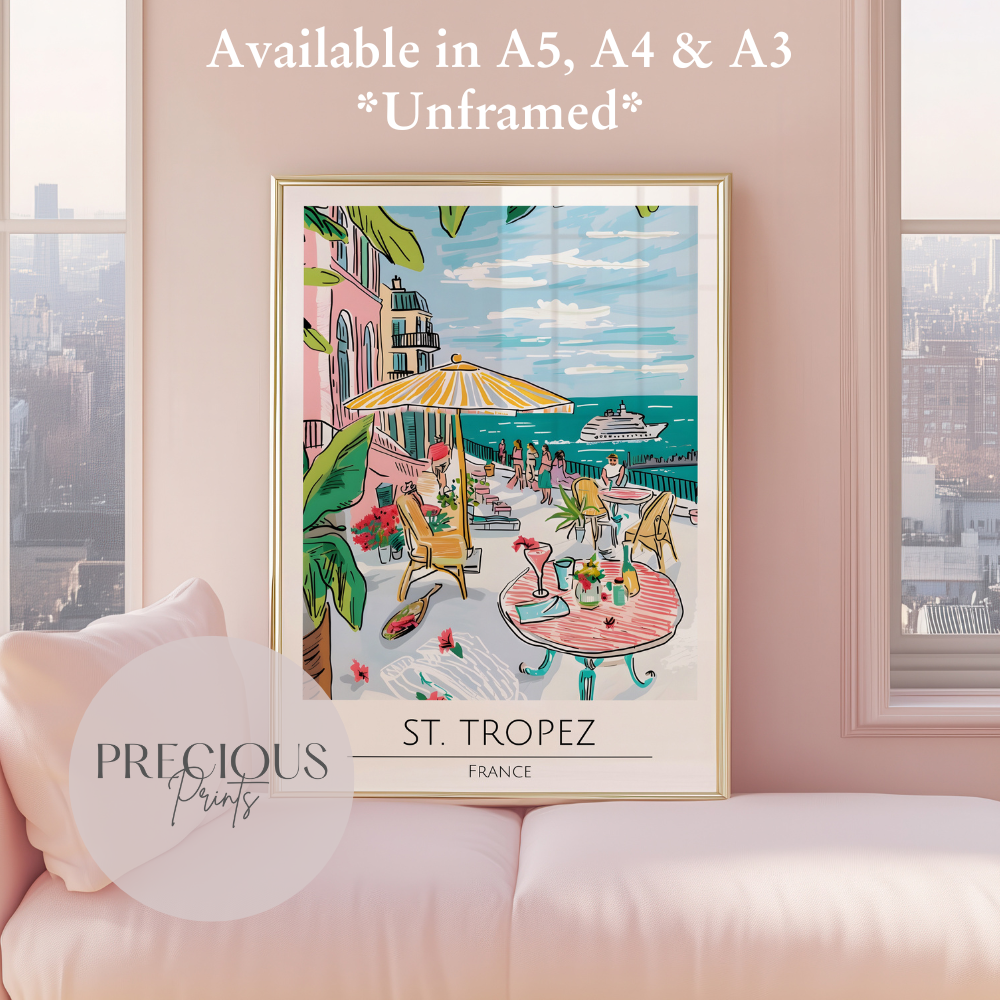 France - St. Tropez Tavel Print Poster- Travel Poster - Vintage Wall Art