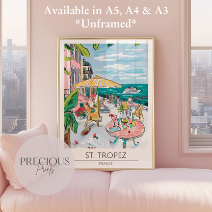 France - St. Tropez Tavel Print Poster- Travel Poster - Vintage Wall Art