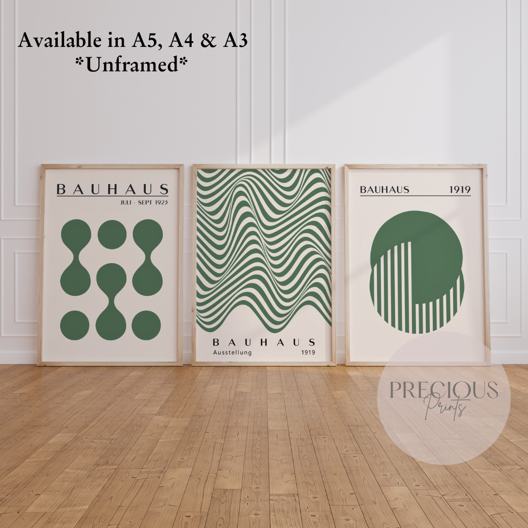 Set of 3 Bauhaus Prints A5 A4 A3 Art Exhibition Sage Green Poster