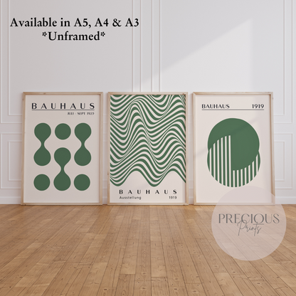 Set of 3 Bauhaus Prints A5 A4 A3 Art Exhibition Sage Green Poster