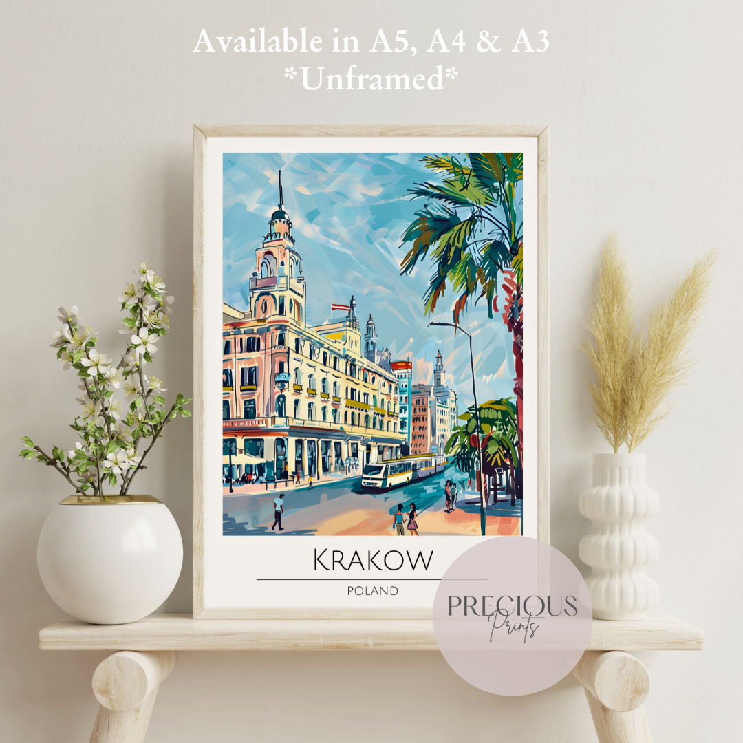 Poland, Krakow Travel Print Poster / Vintage Wall Art / A5 A4 A3
