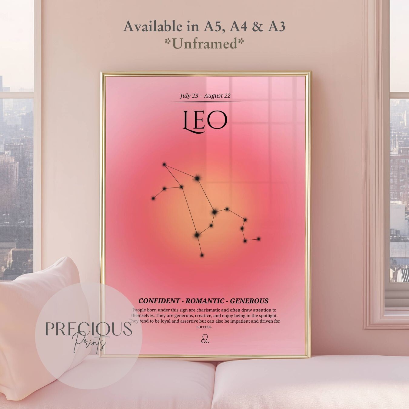 Leo Zodiac Print / Preppy Trendy Wall Art Poster / A5 A4 A3 Unframed