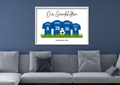 Personalised Football Family Print / Chelsea Family Print Mothers Fathers Day