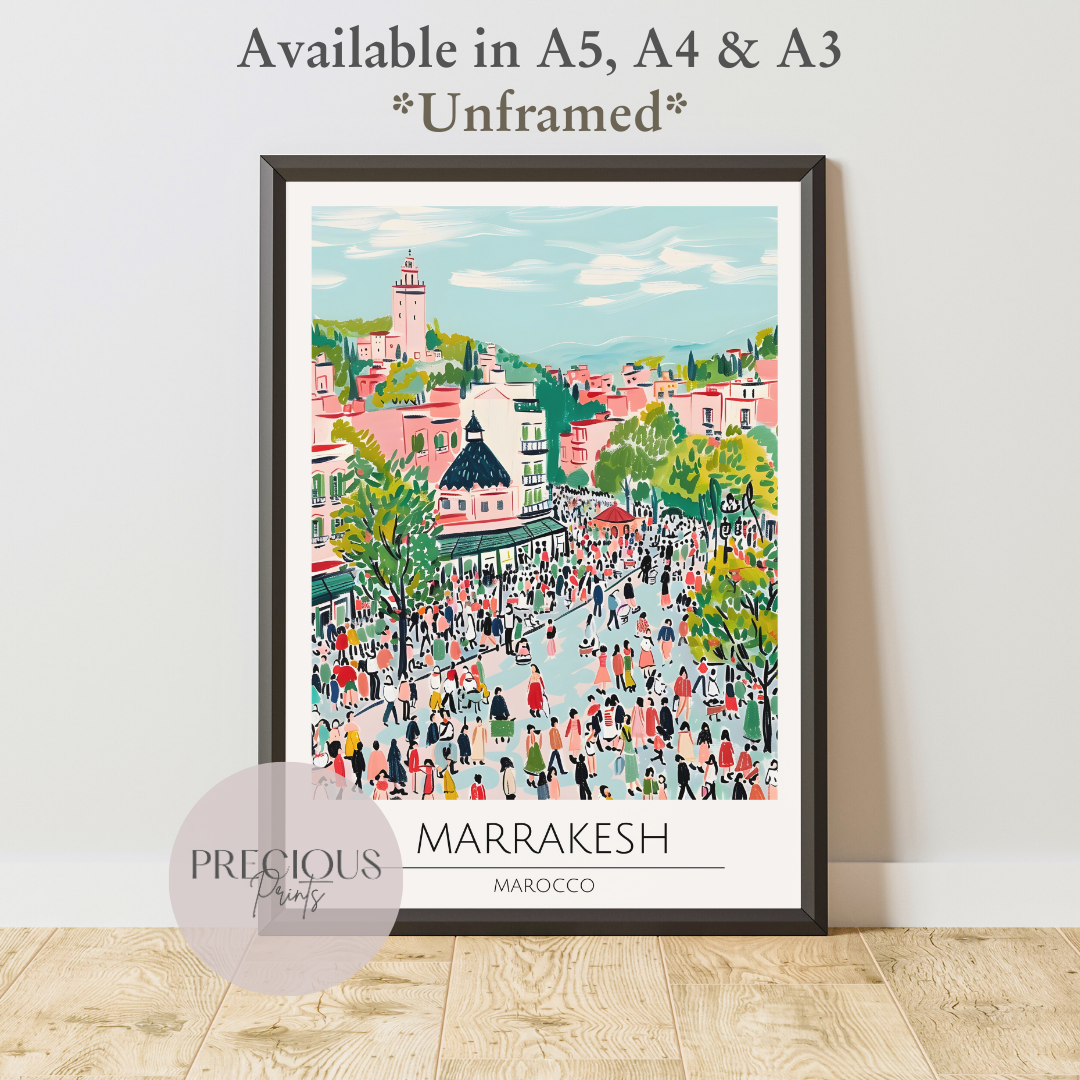 Marocco, Marrakesh Travel Print Poster / Vintage Wall Art / A5 A4 A3 / Unframed