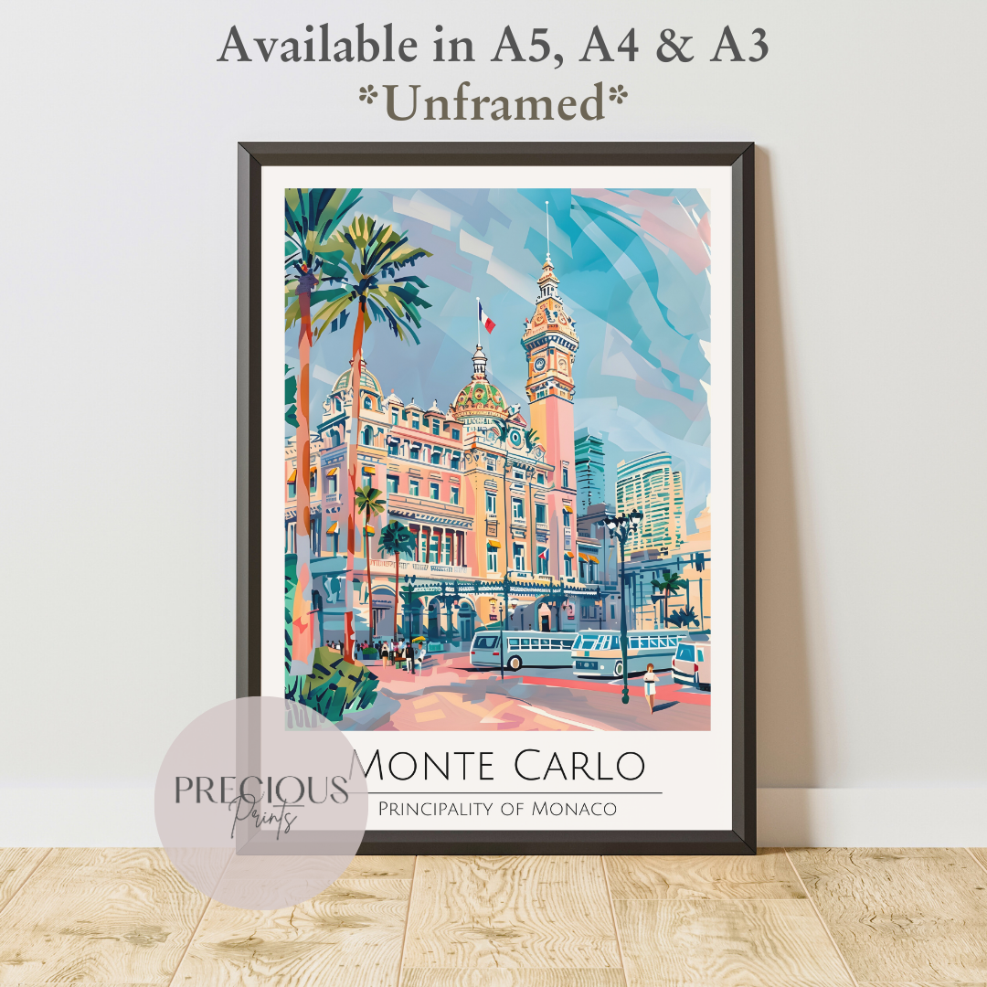Monte Carlo - Principality of Monaco Travel Print Poster / Vintage Wall Art