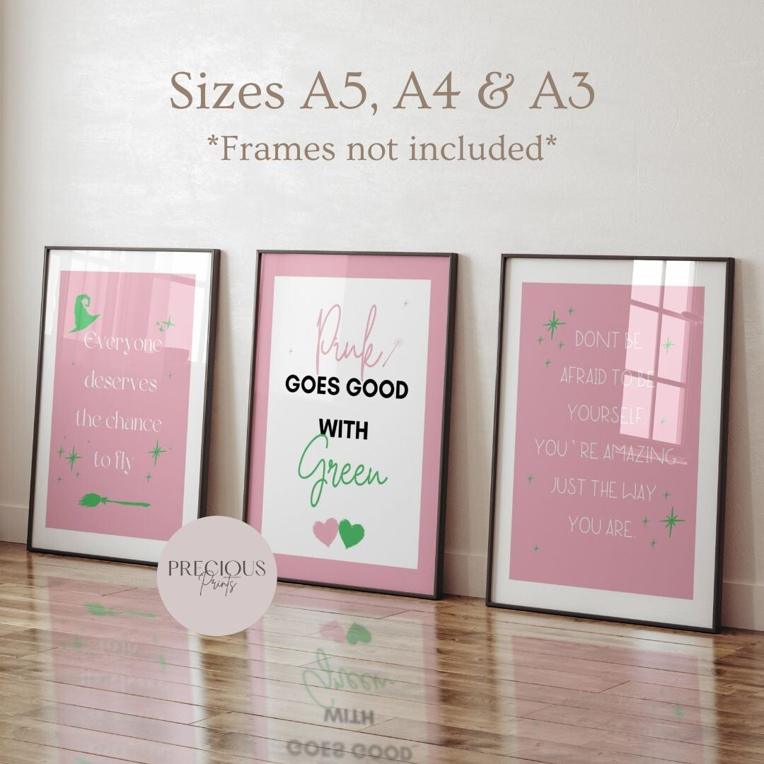 Set of 3 Wicked Prints / Wicked Quotes / Glinda Elphaba Wicked / Preppy
