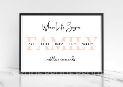 Personalised Family Print / Family Art A5 A4 A3