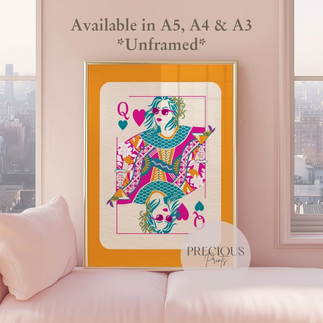 Queen of Hearts Print / Preppy Modern Trendy Wall Art / A5 A4 A3 / Free Delivery