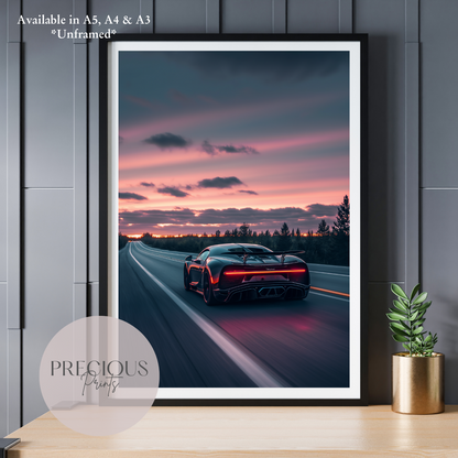 Bugatti Chiron Sports Car Wall Art Print Poster / A5 A4 A3 Unframed