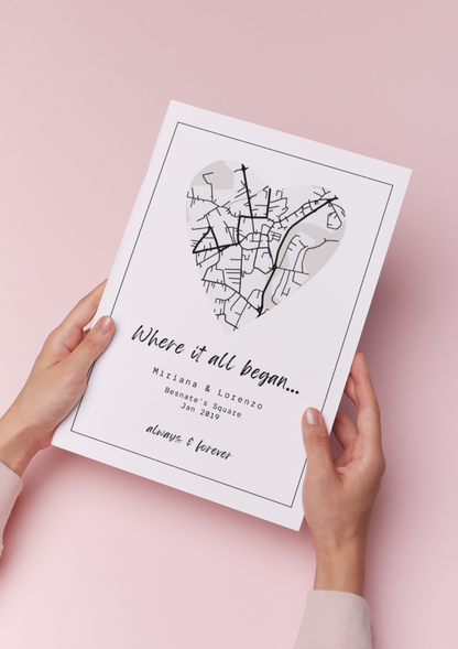 Personalised New Home map print First home gift Family Love A4 A3 A5