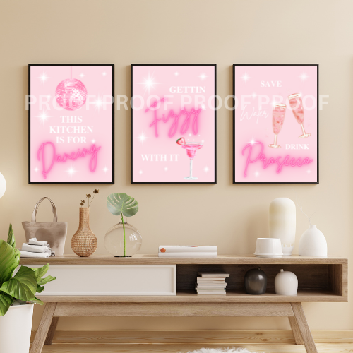 Set of 3 Colourful Pink Retro Kitchen Humour Art Poster Art A5 A4 A3