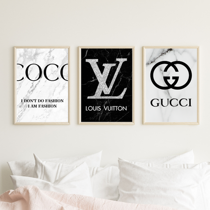 Set of 3 Fashion Designer Prints Gucci Louis Vuitton Coco Chanel  A5 A4 A3