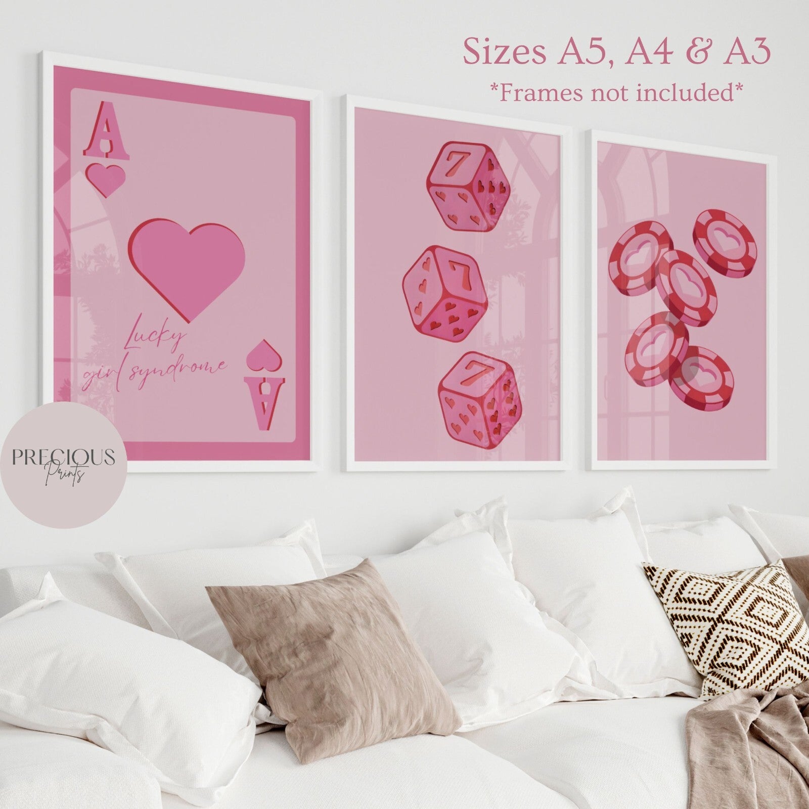 Set of 3 Lucky sevens / Dice / Poker Chip Print Modern Art A5 A4 A3 Preppy