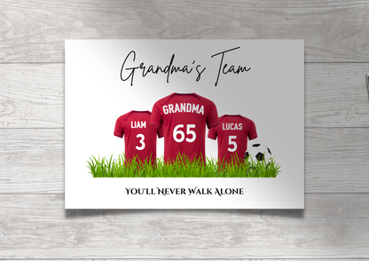 Personalised Liverpool FC Football Family Print / Mothers Day Fathers Day A5 A4