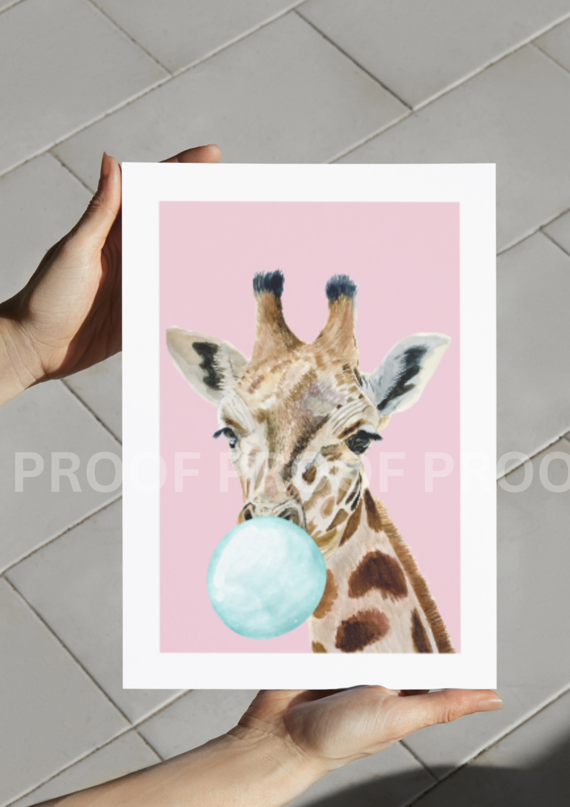 Giraffe Blowing Bubble Poster Print Bubble Gum Giraffe A5 A4 A3