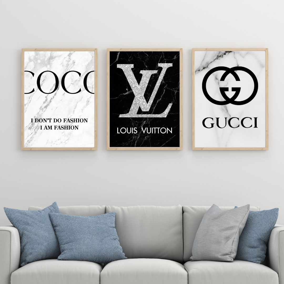 Set of 3 Fashion Designer Prints Gucci Louis Vuitton Coco Chanel  A5 A4 A3