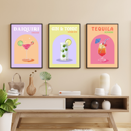Colourful Cocktail Posters / Preppy Wall Art / A5 A4 A3 Unframed
