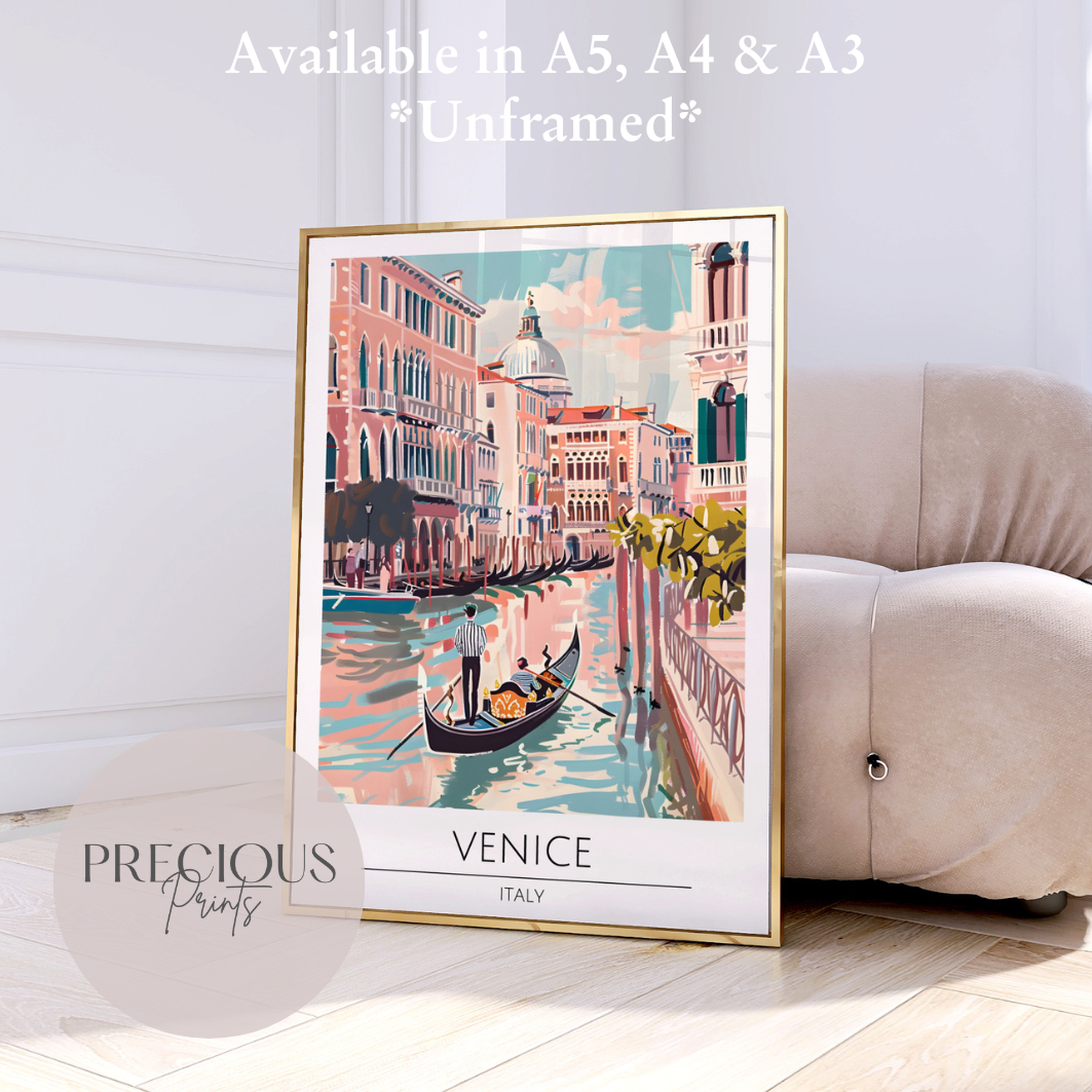 Italy - Venice Tavel Print Poster- Travel Poster - Vintage Wall Art