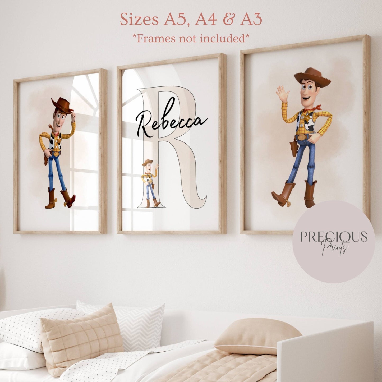 Set of 3 Personalised Girl/boy Nursery bedroom Print / Woody Toy Story A5 A4 A3