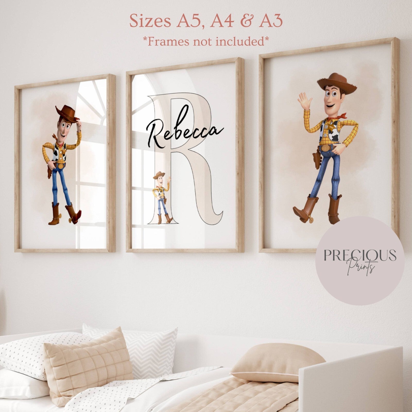 Set of 3 Personalised Girl/boy Nursery bedroom Print / Woody Toy Story A5 A4 A3