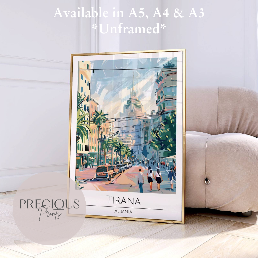 Albania, Tirana  Travel Print Poster / Vintage Wall Art / A5 A4 A3