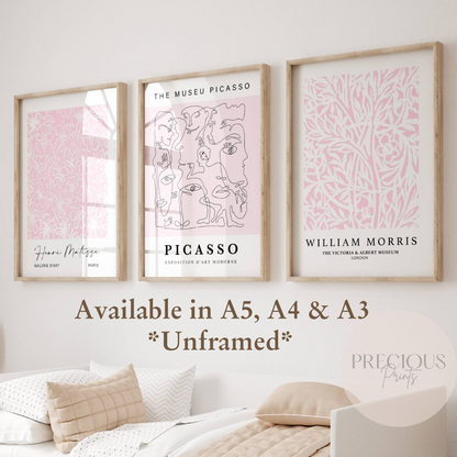 Set of 3 Pink Picasso / Matisse / William Morris Prints Art Gallery Decor