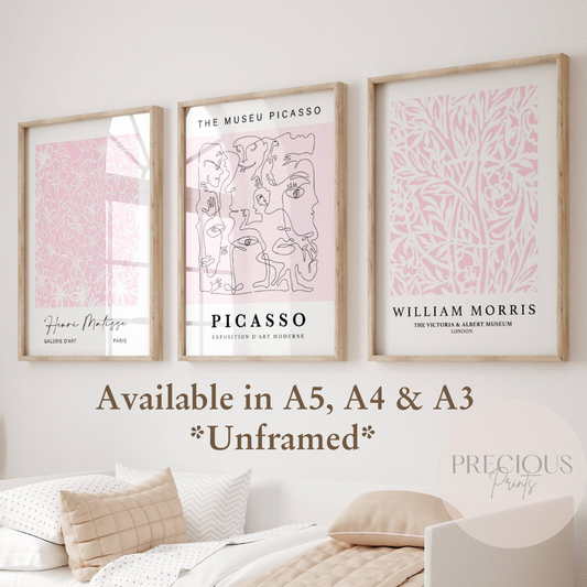 Set of 3 Pink Picasso / Matisse / William Morris Prints Art Gallery Decor