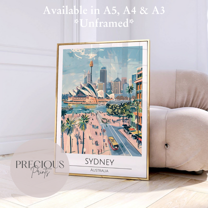 Australia Sydney Travel Print Poster / Vintage Wall Art / Giclee A5 A4 A3
