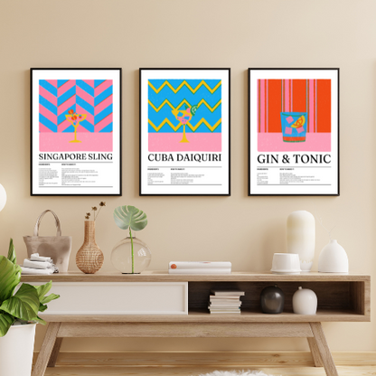 Colourful Cocktail Preppy Prints Poster / Vintage Retro Prints