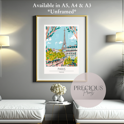 France Paris Print Poster- USA Travel Poster - Vintage Wall Art - Free Delivery