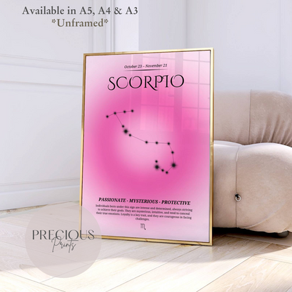 Scorpio Zodiac Print / Preppy Trendy Wall Art Poster / A5 A4 A3 Unframed