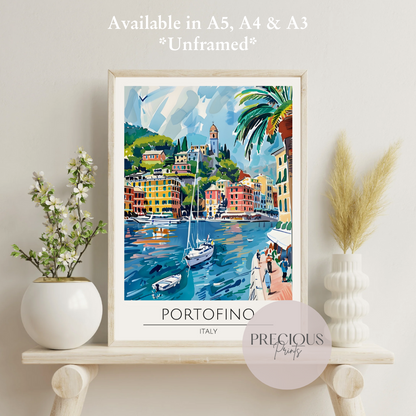 Portofino - Italy Travel Print Poster- Travel Poster - Vintage Wall Art