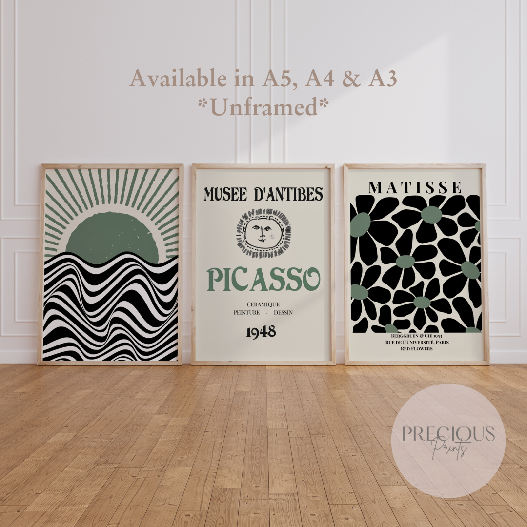 Set of 3 Bauhaus Matisse Picasso Prints A5 A4 A3 Art Exhibition Sage Green