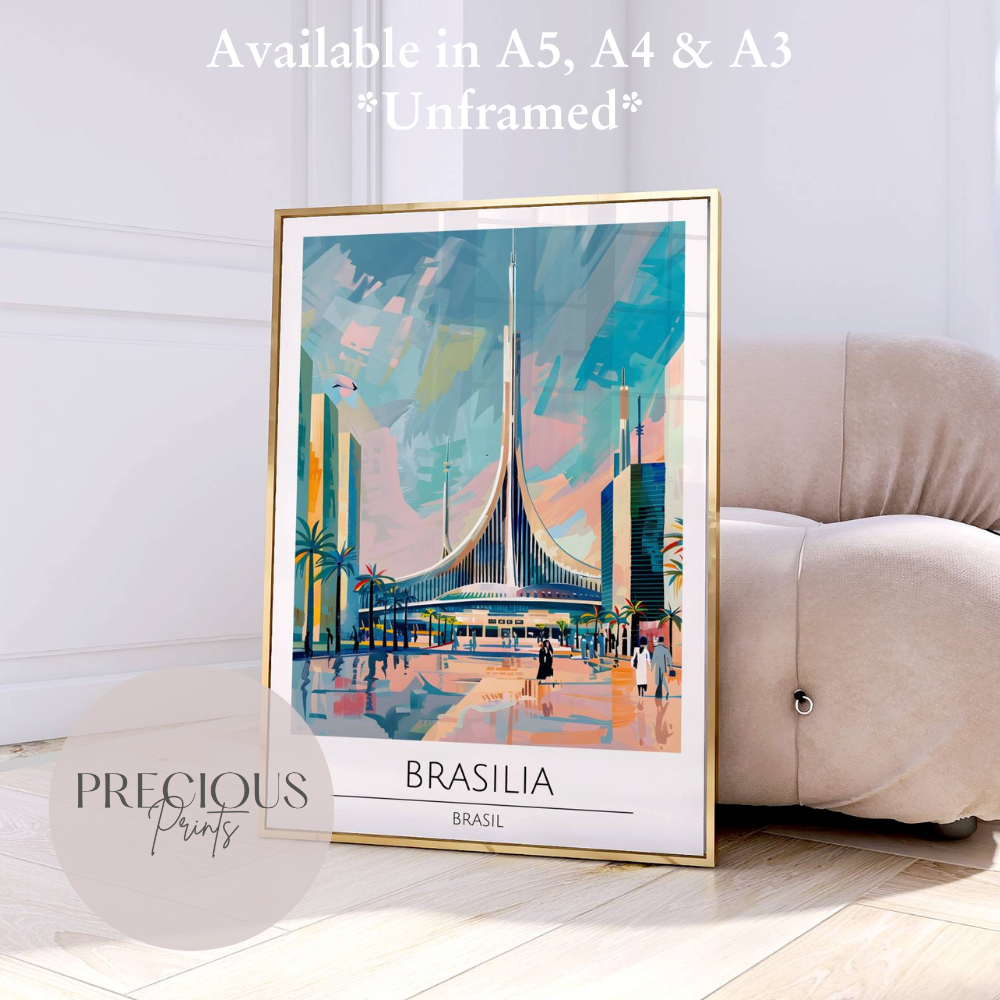 Brasil, Brasilia Travel Print Poster / Vintage Wall Art / A5 A4 A3 / Unframed