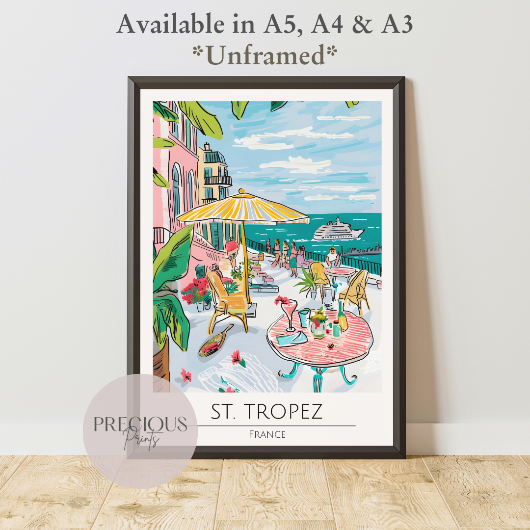 France - St. Tropez Tavel Print Poster- Travel Poster - Vintage Wall Art