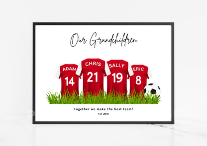 Personalised Football Family Print / Arsenal FC Family Print / A5 A4 A3