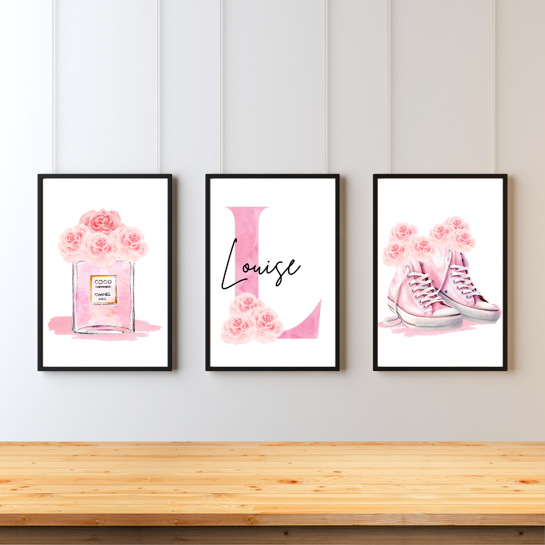 Teen Tween Glam Wall Art Fashion Personalised Print Set of 3 A5 A4 A3 Preppy