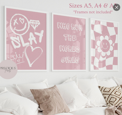 Set of 3 Pink Preppy Prints / Pink Slay Poster / Trendy Wall Art / Unframed
